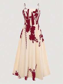 2 Pieces Women's Floral Chiffon Dress & Elegant Romantic Date Outfit Summer Spring - 酒紅色 - 查看 5