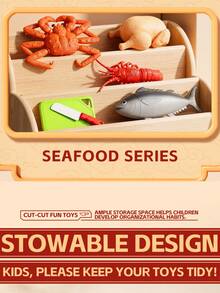 2026 Kids Realistic Food Fruit Cutting Set, Large Seafood Animal Models Like Lobster, Crab, Fish, Disassemble & Assemble, Early Education, Puzzle Toys, New Large Capacity Picnic Basket Storage Box, Categorized Storage, Kitchen Toys, Can Be Used As Decor, Portable, Practical, Great Halloween Gift - Multicolor - View 8
