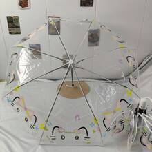 1pc Fully Automatic PVC Material Cute Line Drawing Cat Folding Transparent Umbrella, Thickened And Reinforced Umbrella Ribs. Cute And Compact, Household Item - Transparent Umbrella Series - View 10