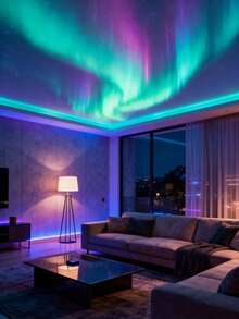 1pc Northern Lights Projector, Type-C Powered With Remote Control, ABS Material, Black, Suitable For Bedroom, Game Room, Party, Holiday Decoration - Multi-color light - View 3