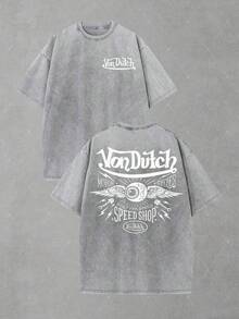 Van Dutch Eagle Skull Badge Graphic Men's Vintage Washed Oversized Crew Neck Short Sleeve T-Shirt - Lightweight Comfort Cotton For Daily Casual & Punk Outfits,  Gift For Gothic Fans, Camisas Para Hombre, Oversized Mens Shirt - 灰色 - 查看 6