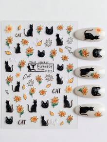 Bộ sticker dán móng tay tự dính họa tiết hoa mới, chống thấm nước và bền, hình hoa hướng dương và mèo, phụ kiện trang trí móng tay phù hợp cho các bạn nữ. - Nhiều màu - Xem 11
