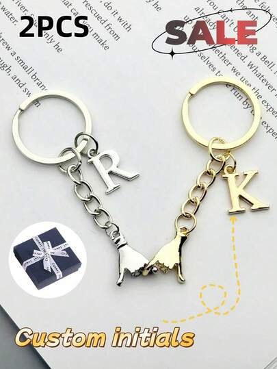 2pcs Customized Couple Personalized Initial Keychains, Customized Two Pieces Hook-Lock Keychain Set, Initial Customization, Multiple Combination Styles, Personalized Jewelry, Best Friend Personalized Keychains, Couple Birthday Gifts, Friend Keychains, Wedding Gifts, Anniversary Gifts, New Year Gifts, Christmas Gifts