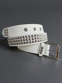 朋克铆钉金字塔腰带，百搭白色 - 白色 - 查看 4