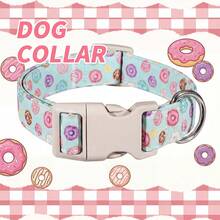 Adjustable Multi-Color Donut Pattern Pet Collar With Beige Buckle And Silver D-Ring, Suitable For Small To Medium Dogs - Blue - Mixed color - View 2