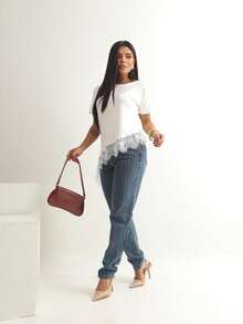 Women's Casual Blouse With Asymmetrical Hem And Lace Trim, Basic Casual Everyday Wear - 白色 - 查看 3