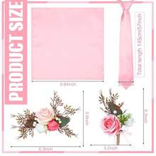 Pcs Rose Corsage And Boutonniere Set Ties And Pocket Square For Men Wristlet Band Bracelet Wedding Accessories - 粉色 - 查看 3