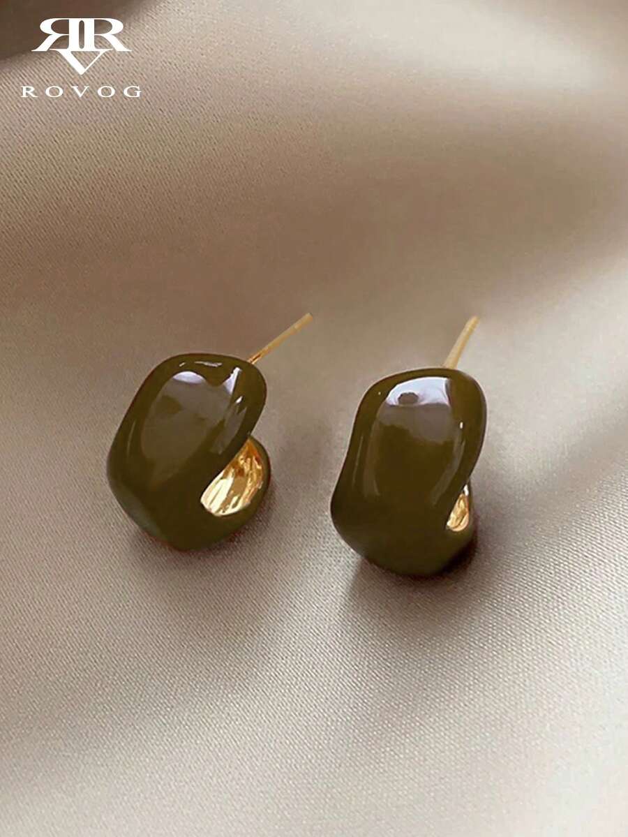 1 Đôi bông tai thời trang phong cách retro thanh lịch, tối giản, tinh tế, màu nâu ombre hình chữ C, thiết kế hình học, phù hợp cho nữ giới đeo hàng ngày, đi làm và mặc thường ngày. - màu nâu - Xem 1