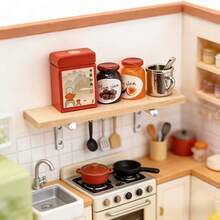 迷你娃娃屋转角置物架 | 包括支架、果酱罐、茶叶罐、迷你杯子和书架 - 适用于娃娃屋装饰、迷你家具展示、迷你房间和展览、娃娃屋家具 - 彩色 - 查看 2