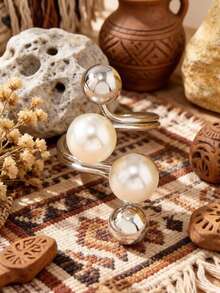 1 chiếc nhẫn hoa thời trang cỡ lớn đính ngọc trai và kim cương có thể điều chỉnh kích thước. - WR936 với hai viên ngọc trai - Xem 3