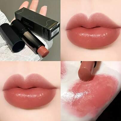 Lápiz labial rojo marrón natural de larga duración, brillo labial acondicionador con espejo, cosmético resistente al agua para regalar en San Valentín