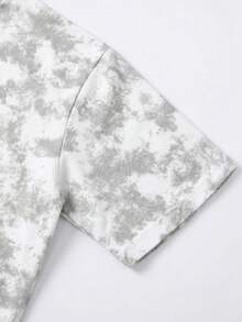 Áo thun nữ dáng rộng màu xám bạc nhuộm tie-dye, áo tay ngắn dáng rộng đa năng của Niche Design. - Trắng xám - Xem 5