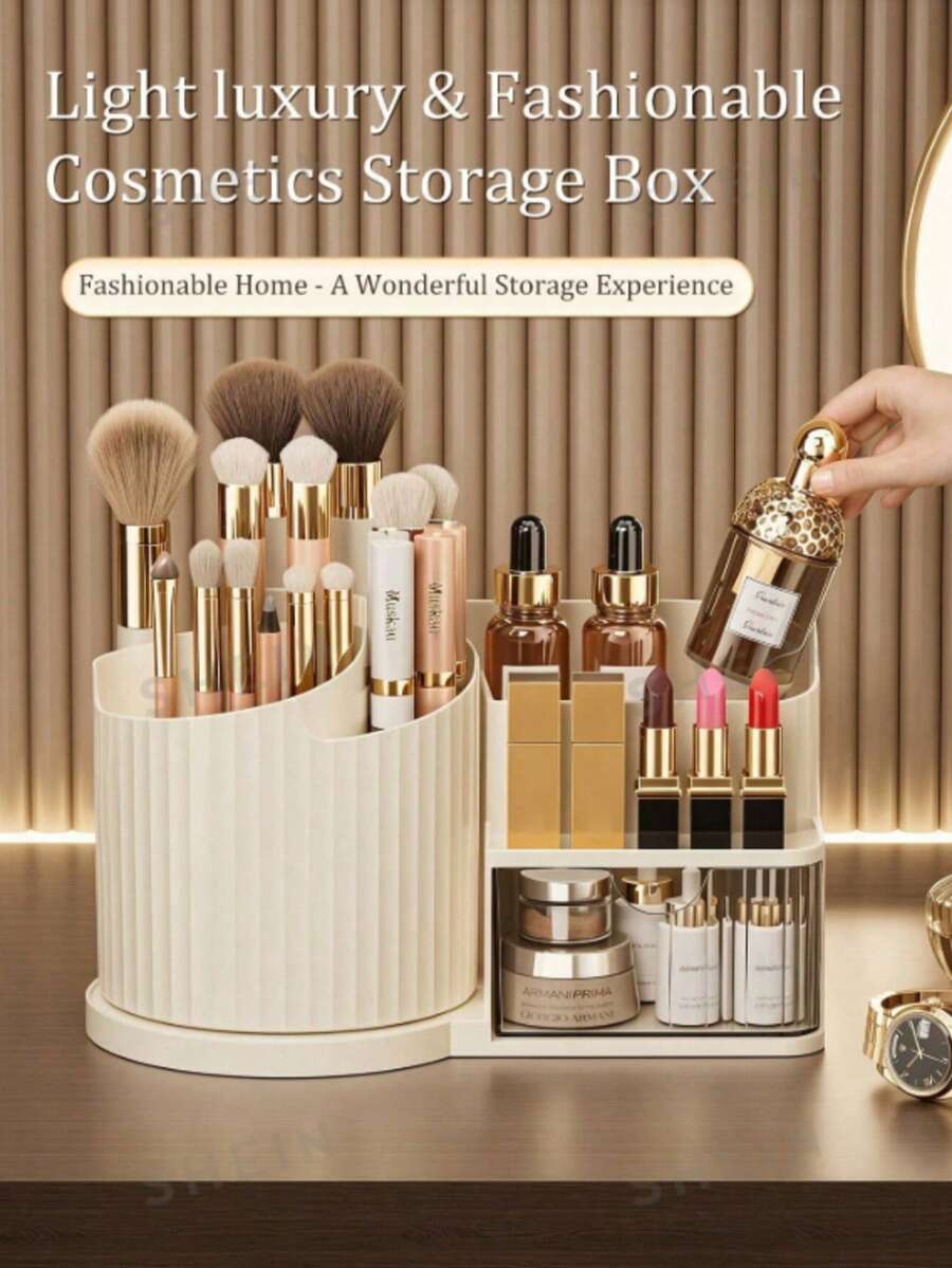 Hộp đựng mỹ phẩm nhiều ngăn xoay - Hộp đựng đồ dùng văn phòng phẩm, mỹ phẩm và cọ trang điểm đa chức năng.