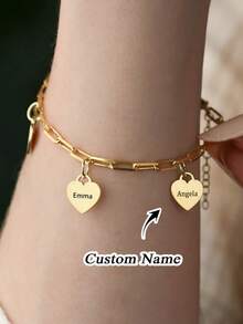 1 buc brățară personalizată cu agrafă de hârtie și pandantiv în formă de inimă, brățară personalizată gravată, bijuterii din oțel inoxidabil, poate fi personalizată cu 1-4 nume, articole personalizabile, cadouri pentru iubiți, brățări de damă, brățări personalizate, bijuterii pentru femei, cadouri personalizate de Crăciun, cadouri de aniversare, cadouri de ziua de naștere, cadouri pentru domnișoare de onoare, cadouri de Ziua Mamei, cadouri personalizate - Multicolor - Vizualizare 1