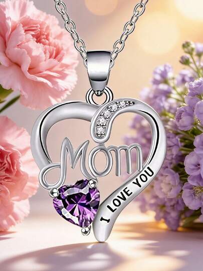 1 pieza Bonito collar con colgante de corazón de circonita cúbica para mujer, regalo para el Día de la Madre, joyería para fiestas