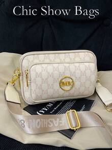 2025 New Fashion Classic Versatile Solid Color PU Waterproof Rhombus Design Retro Chic Metal Animal Logo Shoulder Bag Square Bag Letter Pattern Decor Crossbody Bag Suitable For Shopping, Women Animal Print Tote - Beige - View 13
