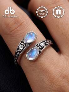 1pc Vintage S925 Sterling Silver Moonstone Pear-Shaped Women's Thumb Ring, Elegant Classic Style, Love Contract Ring, Suitable For Graduation, Proposal, Engagement Gift, Women's Daily Wear, Loyalty Ring, Halloween, Valentine's Day, Mother's Day, Birthday Gift, Comes With Gift Box - Moonstone Pear-shaped Open Ring - View 6