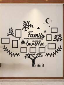 Cute Rabbit & Owl Acrylic Photo Frame Tree, Self-Adhesive Design According To Template, Family Tree To Record Wonderful Life, Home Decor, Suitable For Living Room, Bedroom, Study, Entrance, Sofa Background Wall And Other Wall Decorations - A - View 13