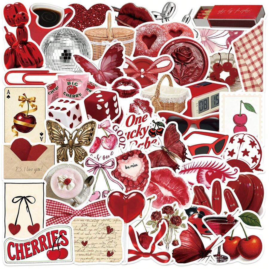 50pcs Y2K Cartoon Cherry Girl Graffiti Stickers, Decorative For Guitar, Notebook, Luggage, DIY For Laptop, Luggage, Computer, Scrapbook, Stationery, Phone, Suitable For Notebooks, Luggage, Computers, Scrapbooks, Stationery, Phones, Children's Toys And Gifts - Multicolor - View 1