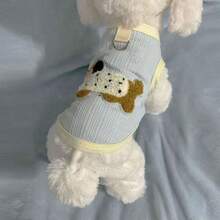1pc Cartoon Striped Pet Vest, Breathable Polyester Blue-Gold Ombre Anti-Shedding Apparel Suitable For Small/Medium Dogs & Cats, With Bow Decor, Suitable For Spring/Summer, Perfect Gift For Mother's Day And Eid Al-Fitr, Pet Clothes, Pet Vest, Dog Clothes, Cat Clothes, Pet Supplies, Mother's Day - Multicolor - View 10
