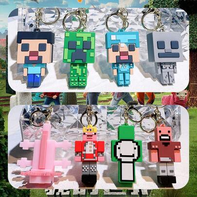 Minecraft 1 Piece Popular Pixel Game Character Keychain, Niche Cubic Design, Classic Game IP, Daily Hanging Accessory, Cross-Border Bestseller