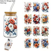 4 PIEZAS Pegatinas de transferencia UV con estampado de flores silvestres en acuarela para vasos Libbey de 16 onzas, pegatinas de transferencia DIY para decorar vasos de vidrio, pegatinas impermeables para botellas - Multicolor - Ver 4