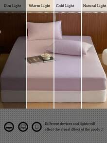 1 个床笠 + 2 个枕套，3 件套柔软磨毛床上用品套装，适用于卧室和客房，四季皆宜，可机洗，颜色：苔藓绿/蓝色/深咖啡色 - 淺灰紫 - 查看 11