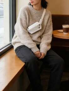 纯色尼龙面料时尚迷你纯色帆布多功能简约旅行胸包，女士时尚手机袋零钱包 - 白色 - 查看 3