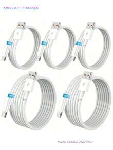 5条装 USB A 转 C 数据线，支持 60W 6A 快充，3 英尺长，兼容 16/15、Galaxy S24/S23/S22/S21/S10、Note 20/10、V50/V40/G8/G7 等机型，耐用数据线 - 白色 - 查看 1