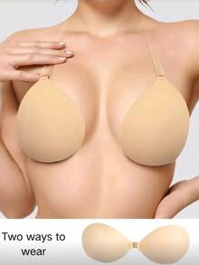 女士吊带隐形乳贴针织聚拢文胸花瓣款，适合露背连衣裙 - 卡其色 - 查看 4