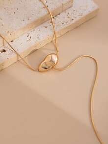 1pc Elegant Y-Shaped Necklace For Women, Fashion Teardrop Pendant Snake Chain Tassel Long Necklace Accessory - Gold - View 3