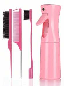 3pcs Watering Can Comb Set, Includes 1 Edge Brush, 1 Hair Brush, 1 Rat Tail Comb, Smooth Back Massage Brush Set For Grooming Baby Hair,Festival,Party - Pink - View 1