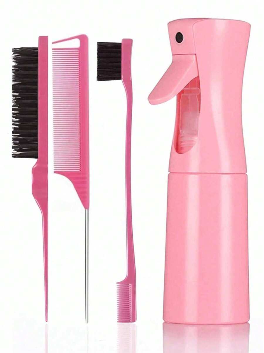 3pcs Watering Can Comb Set, Includes 1 Edge Brush, 1 Hair Brush, 1 Rat Tail Comb, Smooth Back Massage Brush Set For Grooming Baby Hair,Festival,Party - Pink - View 1