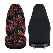 Skull Mushroom Print Car Front Seat Covers,Universal Car Seat Cushion Set,Suitable For Cars, SUVs, And Trucks,Perfect For Holiday Gift Or Special Occasion Present. - Mạng nhện hoa hồng đỏ - Xem 6