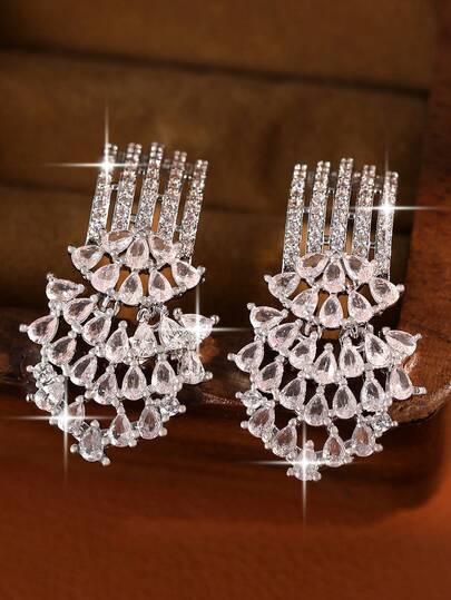 1 đôi bông tai đính đá Cubic Zirconia hình giọt nước sang trọng, thanh lịch, lấp lánh, phụ kiện bông tai cô dâu cao cấp, thích hợp cho tiệc cưới, tiệc tùng, các dịp khác nhau, Ngày của Mẹ.