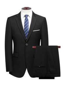 2pcs Men's Single-Breasted Suit Set: Jacket And Pants - Black - View 5