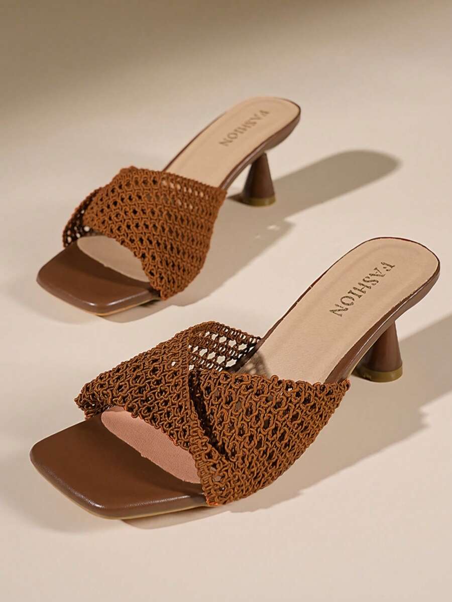 Women's Sexy Open Toe Backless Flip Fold High Heel Sandals, Fashionable For Party, Wedding, Commute - Brown - View 1