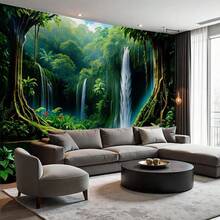 [2D Flat Printing]2D Flat, 1pc RIMBOL Jungle Tapestry Background  3D Dam Waterfall And Tree Canopy Polyester Wall Art, Vibrant Natural Scene Suitable Zen Living Rooms, Tropical Themed Parties And Interior Decoration (Various Sizes), Party Backdrop |   Waterfall Scene |   Polyester Tapestry, Junglethemed Decorations - Nhiều màu - Xem 5