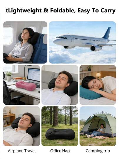 1个方形充气旅行枕 - 适用于汽车和飞机上的颈部支撑，也可作腰垫，是长途飞行和公路旅行的理想之选，舒适的航空配件，优雅的旅行装备，耐用的充气材料