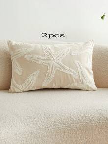 1 件带海星刺绣的装饰枕套，迷人的海洋风格，适合季节、家居室内装饰、客厅、卧室 - 米色 - 查看 16
