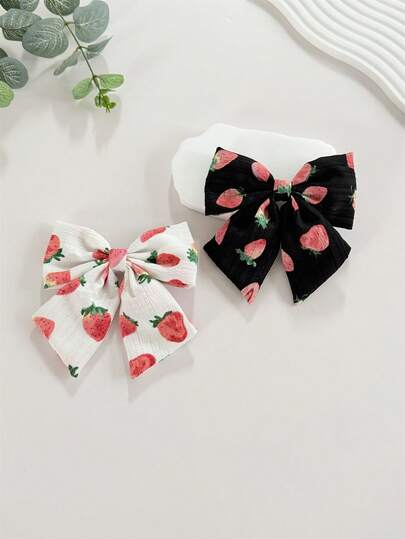 2 pièces Accessoires pour cheveux élégants et doux à l'élément de fruit, épingles à cheveux avec imprimé fraise, pour queue de cheval et demi-chignon, convient pour les vacances et les sorties quotidiennes