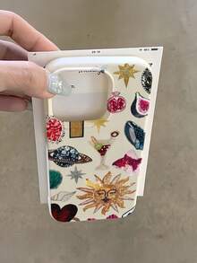 1个白色仿皮TPU材质铆钉宇宙太阳和心形图案软手机壳，适用于 17 Air/17 Pro Max/17/16 Plus/15/14/13/12/11/XS Max/XR/7/8 - 白色 - 查看 2