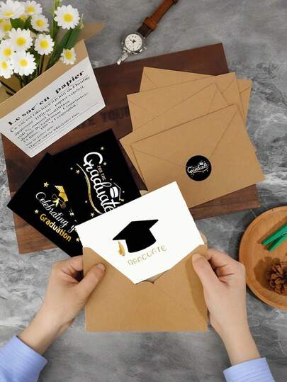 24pcs/Set Graduation Party Greeting Cards, Graduation Cap Creative Blessing Cards, With Envelope And Sticker Set, Graduation Gift, Graduation Invitation Cards For Family Or Friends