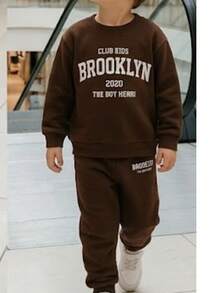 conjunto CASACO E CALÇA MOLETOM  DE TIME PARA MENINOS DO 2 AO 14 ANOS TECIDO LEVE E CONFORTAVEL INFANTIL INFTO JUVENIL ABRIGO FRIO INVERNO - Café - Visão 3