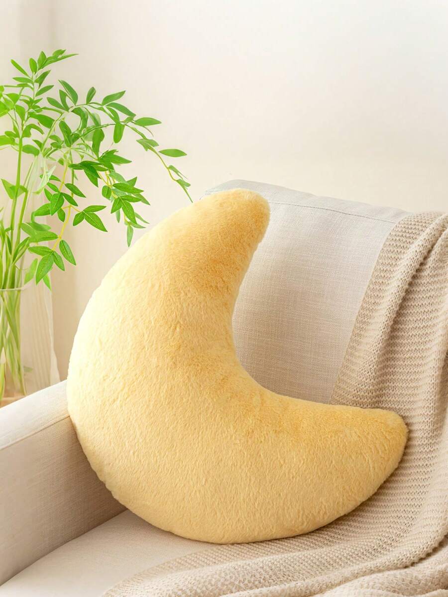 Soft Plush Crescent Moon Shaped Decorative Throw Pillow, Suitable For Bed And Sofa. Fluffy Moon Cushion, Rug, Sofa, Bedroom, Living Room Decor Pillow - A Perfect Gift For Family And Friends. - Yellow - View 1