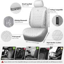 CAR PASS All White Bling Diamond Leather Car Seat Covers Full Sets,Waterproof Shining Glitter Sparkly Crystal Universal Fit For Automotive Truck SUV Cute Women Girl Airbag Compatable,Sliver Rhinestone - ColorA - 查看 3