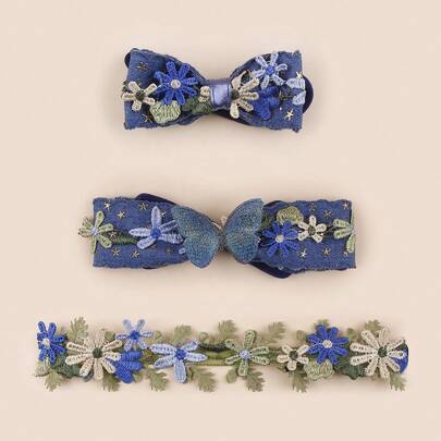 3 chiếc băng đô cài tóc họa tiết hoa cúc và bướm nhiều màu sắc cho bé 0-3 tuổi, kiểu dáng cổ điển.