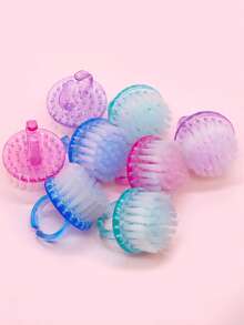 带柄指甲刷，多功能透明塑料指甲清洁抛光器，亮片圆头指甲刷，柔软短柄指甲刷 - 彩色 - 查看 4