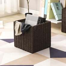 2/1pc Hand-Woven Storage Basket - Large Capacity, Multi-Functional, Cubic Storage Basket, Suitable For Living Room, Bedroom, Home Storage, Dormitory, Storage Box, Organization And Storage, Room Storage, Gift Basket, Gift Box, Home Decoration. - Coffee Brown - View 10