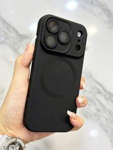 1个黑色时尚磁吸磨砂软手机壳，兼容 17/17e、Apple Air 16/15/14 Plus/13/12/11 Pro Max，玻璃镜片，支持无线充电保护套 - 黑色 - 查看 2